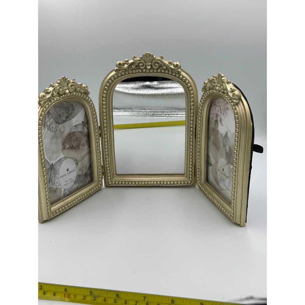 Wendy Bellissimo Gold Tri-Fold Vanity Mirror and 4x6 Picture Frame Set